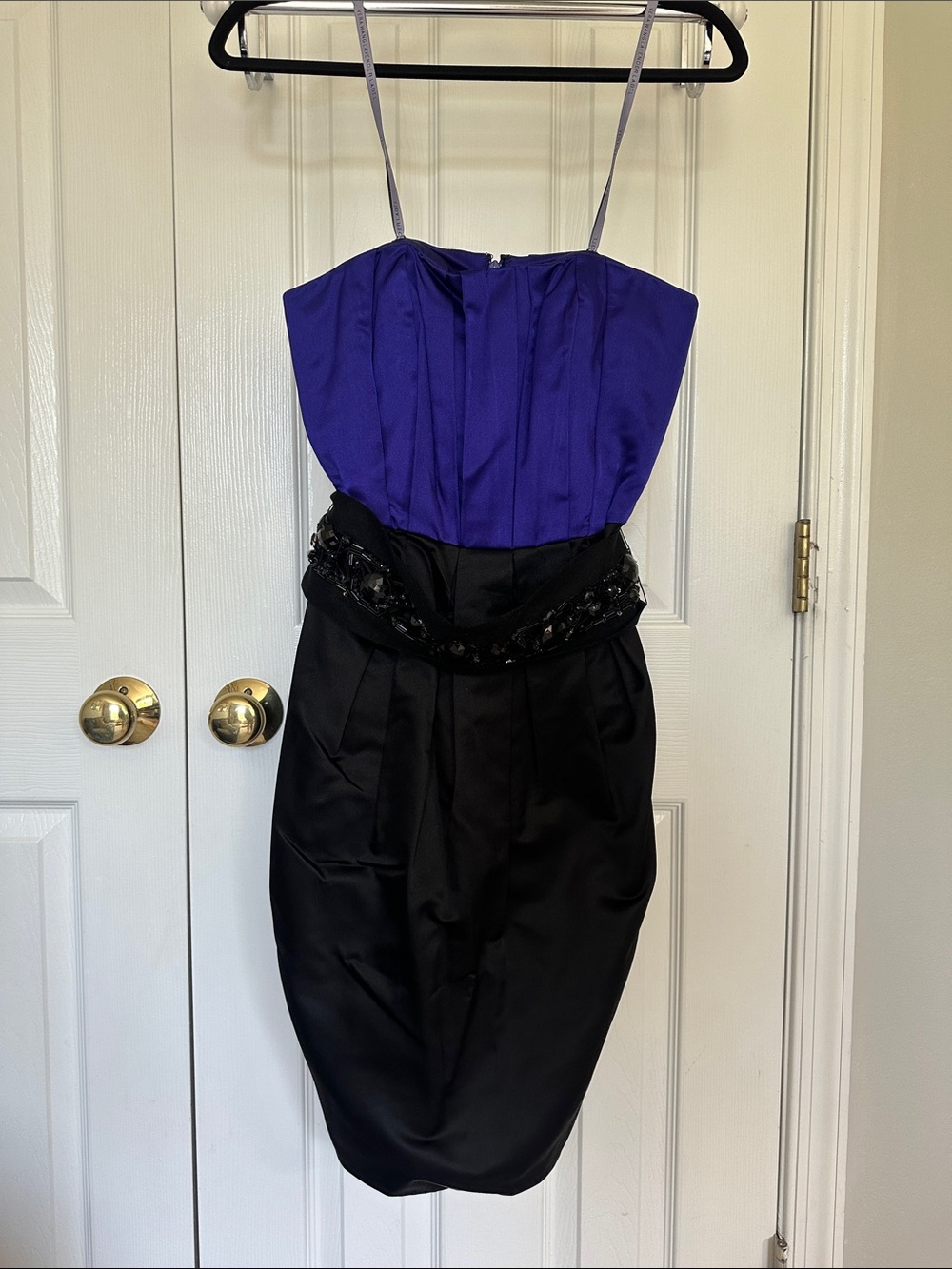 Vera Wang Lavender Label Purple Strapless Bodice Black Skirt Cocktail Dress